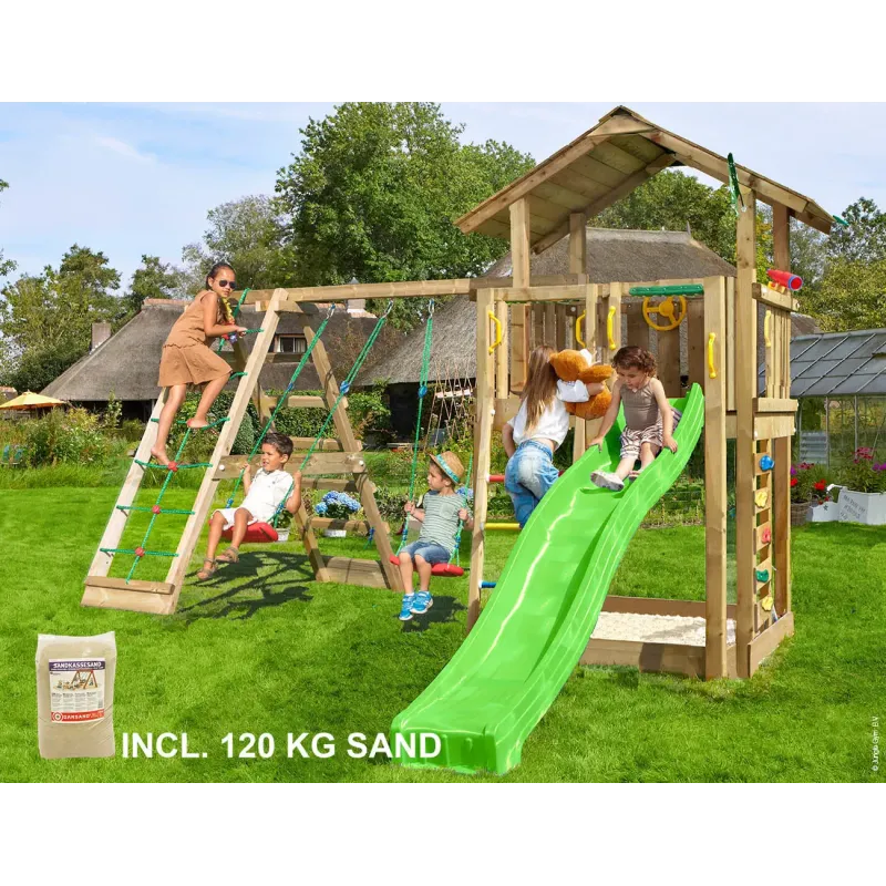 Legetårn Komplet Jungle Gym Chalet Inkl Climb Module Tra 120 Kg Sand Og Grøn Rutschebane 804-432cxsg