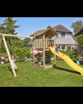 Legetårn Komplet Jungle Gym Cottage     Inkl  Swing Modul Og Gul Rutschebane