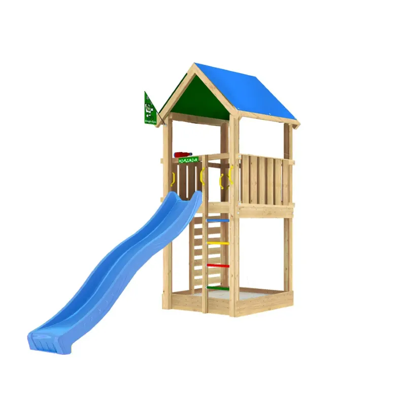 Legetårn Komplet Jungle Gym Lodge Inkl Blå Rutschebane