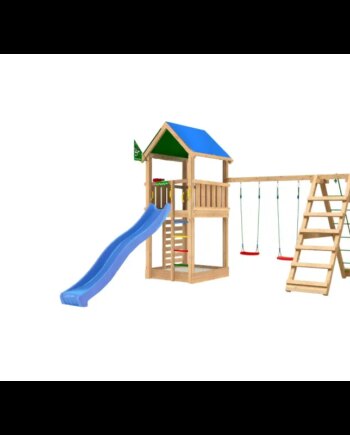 Legetårn Komplet Jungle Gym Lodge     Inkl  Climb Module Og Blå Rutschebane