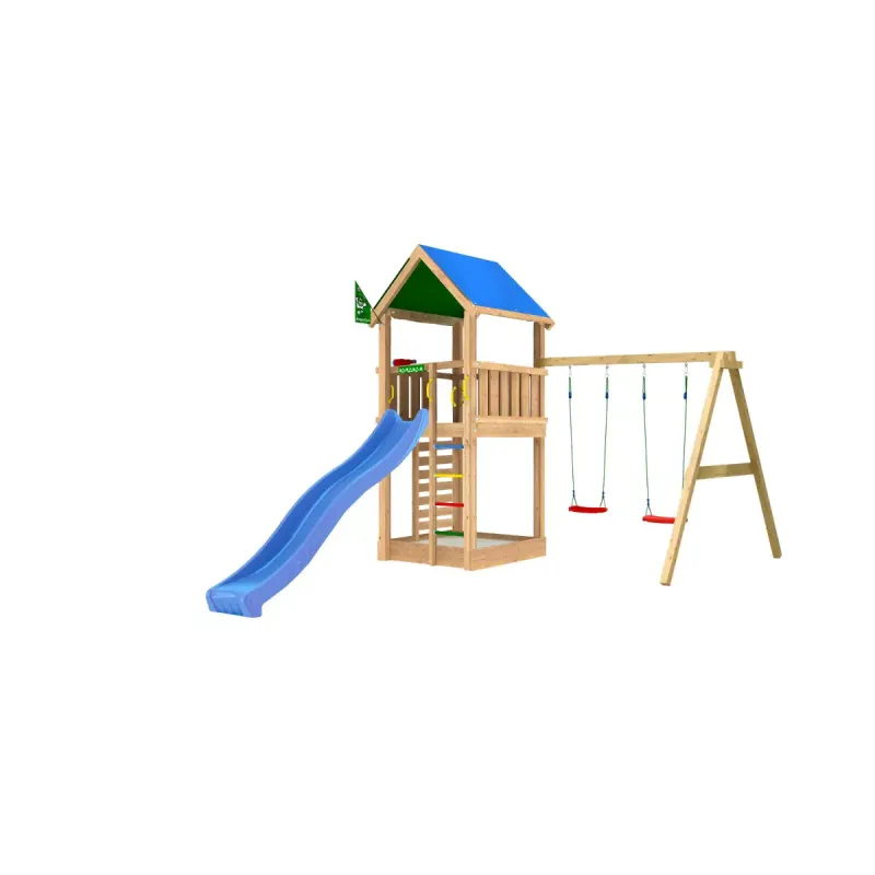 Legetårn Komplet Jungle Gym Lodge Inkl Swing Module Og Blå Rutschebane