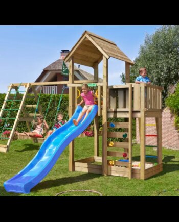 Legetårn Komplet Jungle Gym Mansion     Inkl  Climb Modul Og Blå Rutsjebane