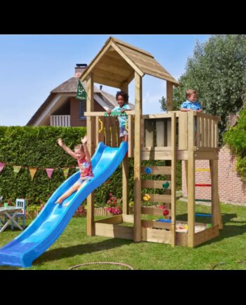Legetårn Komplet Jungle Gym Mansion     Inkl  120 Kg Sand Og Blå Rutsjebane