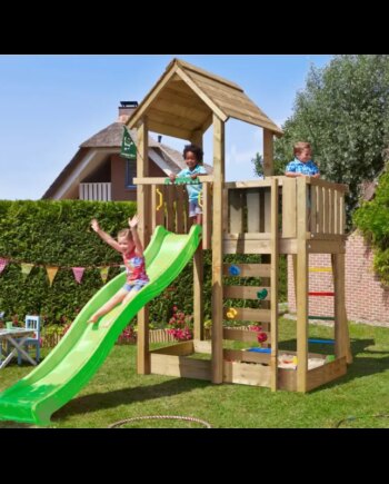 Legetårn Komplet Jungle Gym Mansion     Inkl  120 Kg Sand Og Grøn Rutsjebane