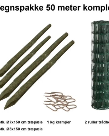 50 Meter Havehegn Inkl  20 Stk  Træpæle Og   Kg Kramper Maskestr  5x10 Cm  :80 Cm