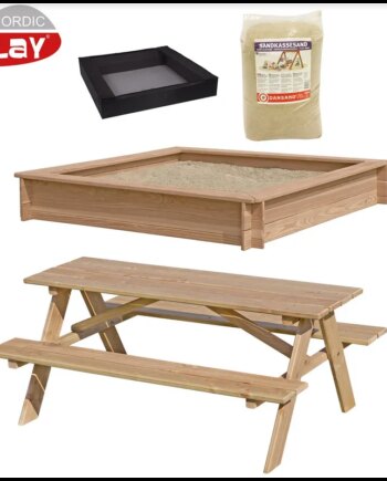 Nordic Play Sampak Sandkasse Lærk 150   150 Cm  Net  200 Kg Sand Og Bord Bænksæt 805-750