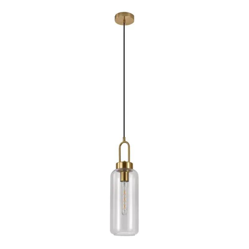 Pendel Pendel Cylinderformet Klar Glas Og Messingfatningn150 Cm Stofledning Pære: E27 40w 6406110