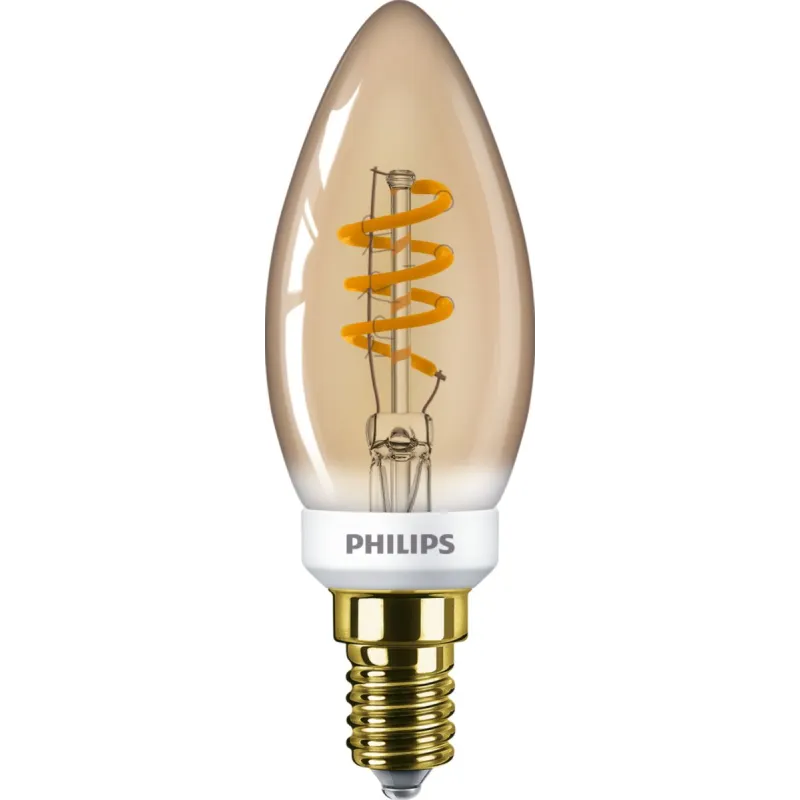 Philips Led Classic Spiral Filament  15w Kerte E14   Guld Dæmpbar   Stk 8718699676131