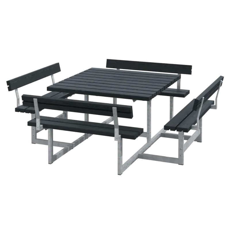Plus Picnic Bord Bænkesæt     Ryglæn 224 Cm Sort 188812-15