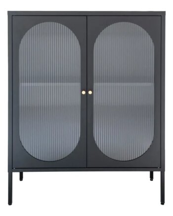 Vitrineskab   Sort Med Riflet Glasdør 35x90x110 Cm 3001205