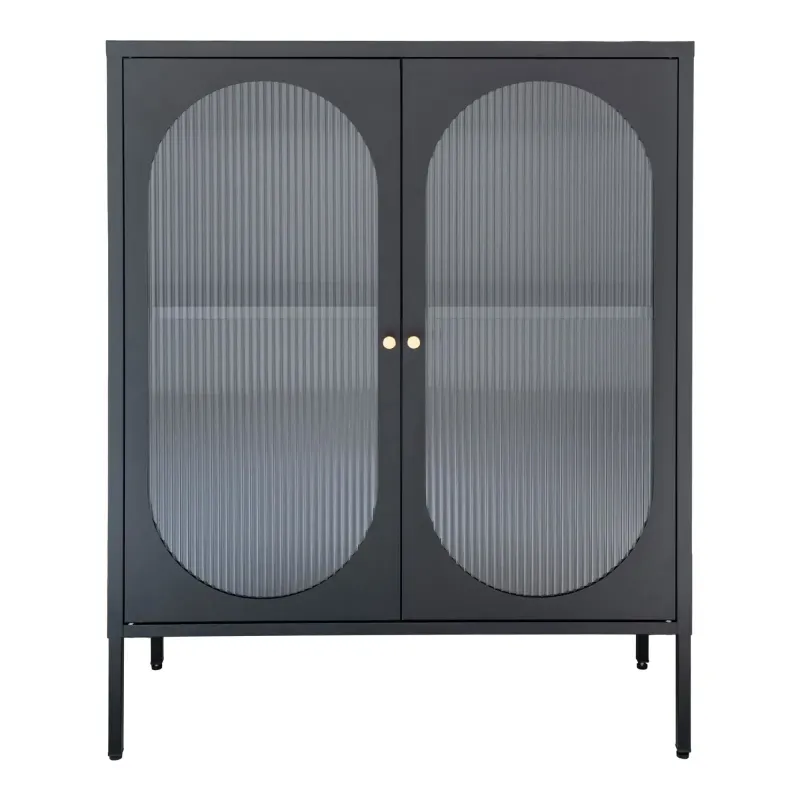 Vitrineskab Sort Med Riflet Glasdør 35x90x110 Cm 3001205