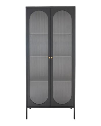 Vitrineskab   Sort Med Riflet Glasdør 35x80x180 Cm 3001200