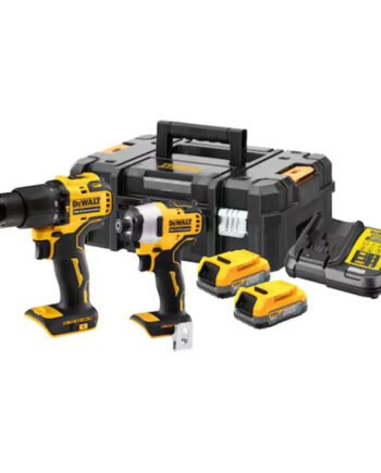 Dewalt 18v Powerstack Kombisæt Med Slagboremaskine  Slagskruetrækker        7ah Batterier Og Lader  Tstak   Dck2062e2t-qw