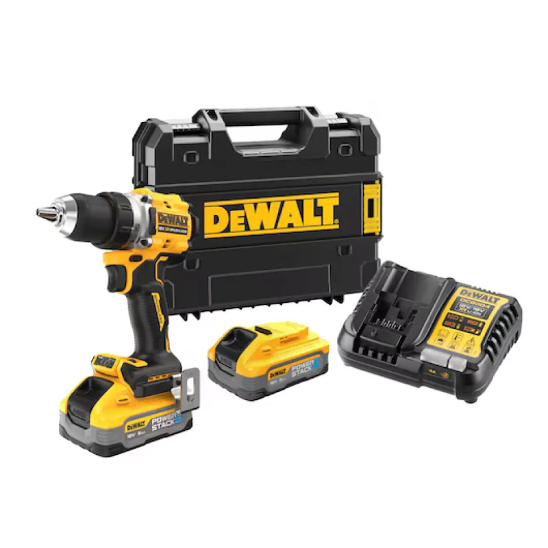 Dewalt 18v Xr Kulløs Boremaskine Inkl        0ah Powerstack Batterier Tstak   Dcd800h2t-qw