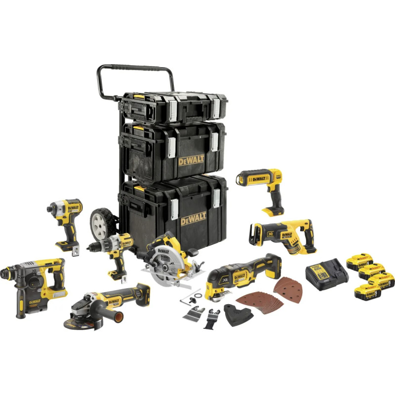 Dewalt 18v Xr Kulløs Kombisæt Med   Dele      5ah Batterier Og Toughsystem   Dck853p4-qw