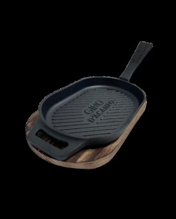 Gino   Acampo Støbejernsplade Griddle 28cm   14 8cm Med Træbakke