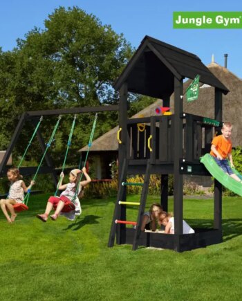 Jungle Gym Club Legetårn Komplet Inkl  Swing Module Xtra Og Rutschebane  Grundmalet Sort 806-284sx