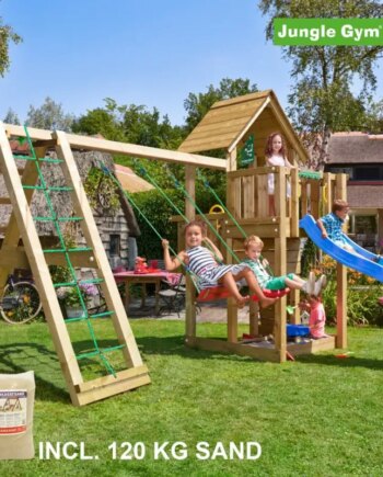 Jungle Gym Cubby Legetårn Komplet Inkl  Climb Module Xtra  120 Kg Sand Og Blå Rutschebane 804-269cxsb