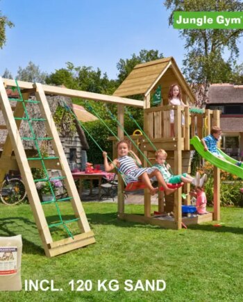 Jungle Gym Cubby Legetårn Komplet Inkl  Climb Module Xtra  120 Kg Sand Og Grøn Rutschebane 804-269cxsg