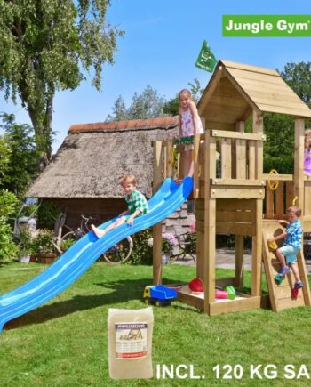 Jungle Gym Cubby Legetårn Komplet  Inkl  120 Kg Sand Og Blå Rutschebane 804-269sab