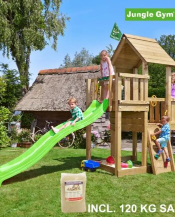 Jungle Gym Cubby Legetårn Komplet  Inkl  120 Kg Sand Og Grøn Rutschebane 804-269sg