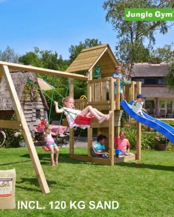 Jungle Gym Cubby Legetårn Komplet Inkl  Swing Module Xtra  120 Kg Sand Og Blå Rutschebane 804-269sxsb