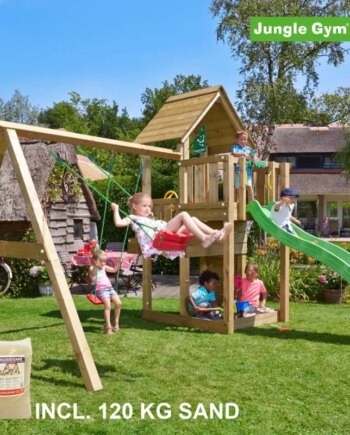 Jungle Gym Cubby Legetårn Komplet Inkl  Swing Module Xtra  120 Kg Sand Og Grøn Rutschebane 804-269sxsg