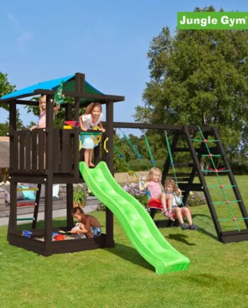 Jungle Gym Hut Legetårn Komplet Inkl  Climb Module Xtra Og Rutschebane  Grundmalet Sort 806-282cx