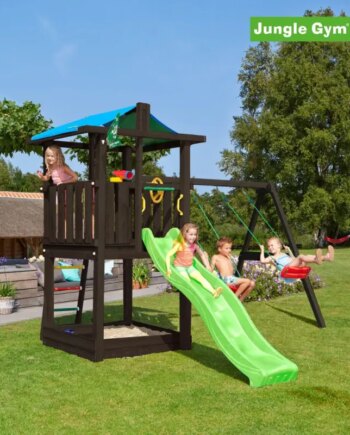 Jungle Gym Hut Legetårn Komplet Inkl  Swing Module Xtra Ekskl  Rutschebane  Grundmalet Sort 806-282sb