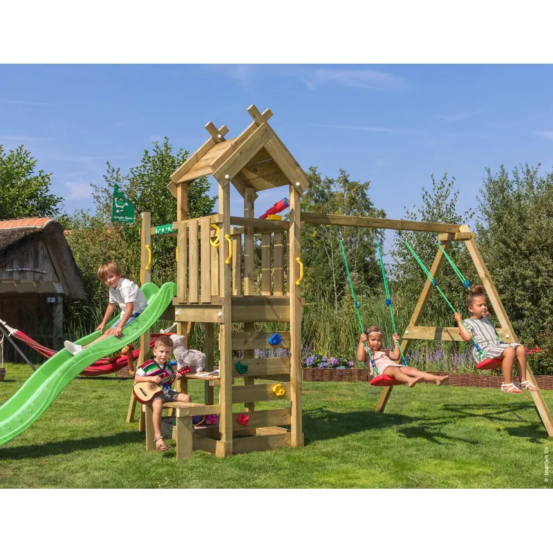 Jungle Gym Teepee Legetårn Komplet Inkl Gyngemodul Og Grøn Rutschebane 804-088s2g