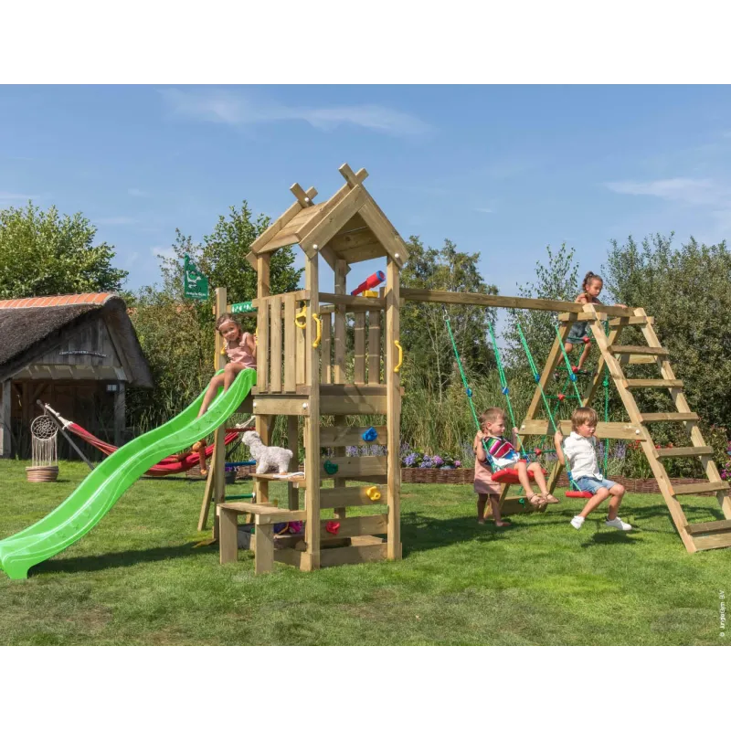 Jungle Gym Teepee Legetårn Komplet Inkl Klatremodul Og Grøn Rutschebane 804-088c2g