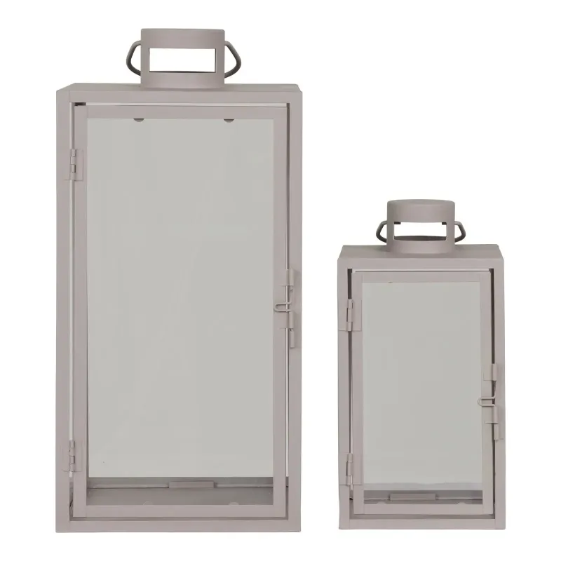 Lanterne   Beige-grå Metal Med Håndtagn Sæt Af   6407520