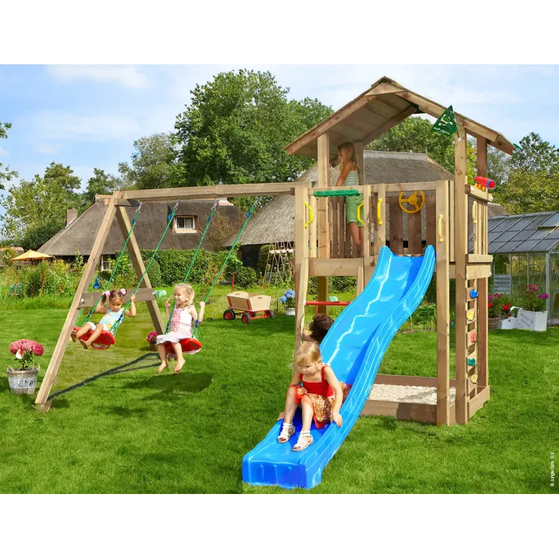 Legetårn Komplet Jungle Gym Chalet Inkl Swing Module Tra 120 Kg Sand Og Blå Rutschebane 804-432sxsb
