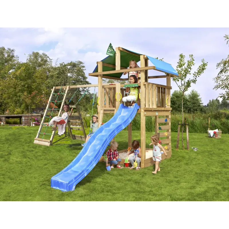 Legetårn Komplet Jungle Gym Fort Inkl Climb Module Og Blå Rutschebane