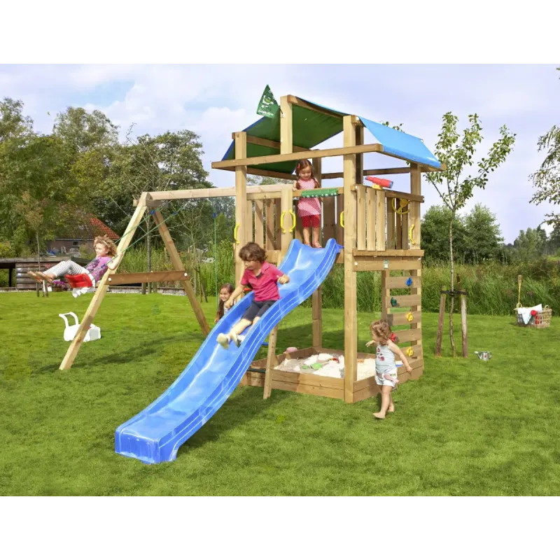 Legetårn Komplet Jungle Gym Fort Inkl Swing Module Og Blå Rutschebane