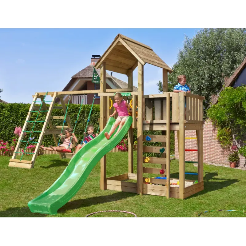 Legetårn Komplet Jungle Gym Mansion Inkl Climb Modul 120 Kg Sand Og Blå Rutsjebane