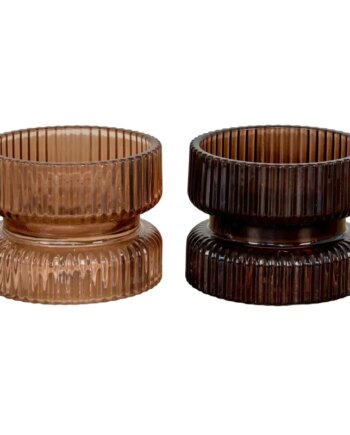 Lysestage Vendbar Til Fyrfadslys Og Bloklys   Rav   Brunt Glas ø9x7 Cm  Sæt Af   4560100