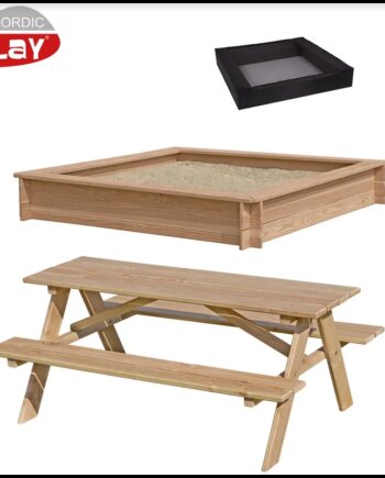 Nordic Play Sampak Sandkasse Lærk 150   150 Cm  Net Og Bord Bænksæt 805-751
