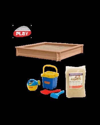 Nordic Play Sandkasse Lærk 150   150 Cm Inkl  240 Kg Sand Og Blåt Strandsæt 805-746