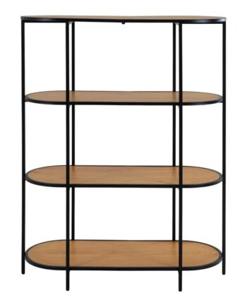 Oval Reol Med Sort Ramme Og   Egetræslook Hylder 3001155