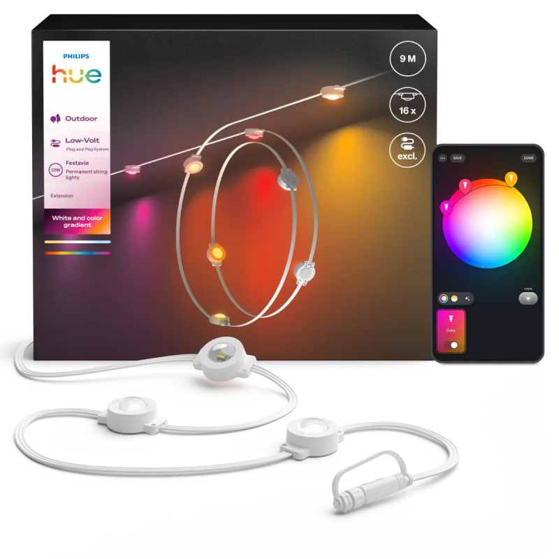 Philips Hue Festavia Permanent Udendørs Lyskæde Forlænger Hvid Med 16 Lys