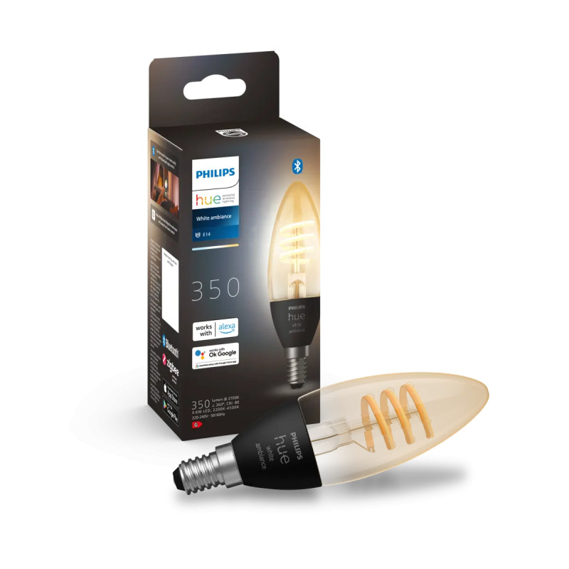 Philips Hue White Ambiance Filament Kertepære E14 6w Bluetooth -pak