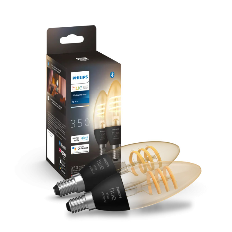 Philips Hue White Ambiance Filament Kertepære E14 6w Bluetooth -pak