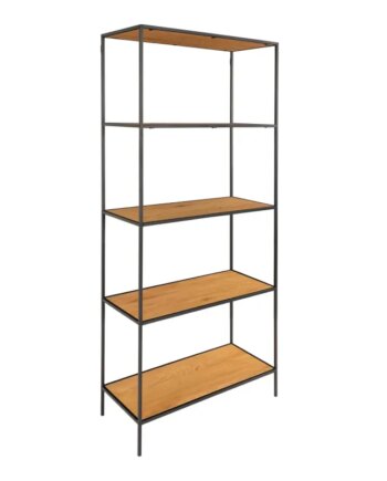 Reol Med Sort Ramme Og   Egetrælook Hylder 80x36x170 Cm 3001105