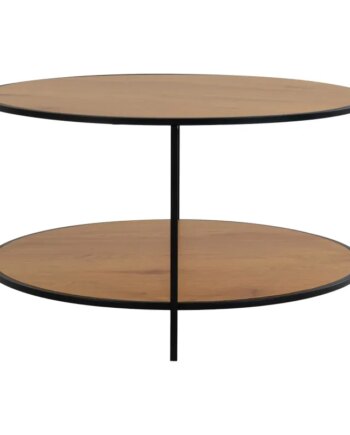 Rundt Sofabord Med Sort Ramme Og Egetræslook Bordplader ø80x45 Cm 2101515