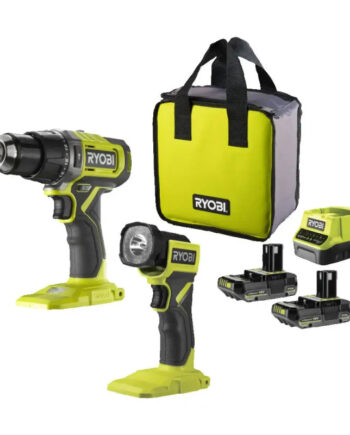 Ryobi Slagboremaskine   Lygte Sæt Inkl  Lader   2x1   Ah Batteri