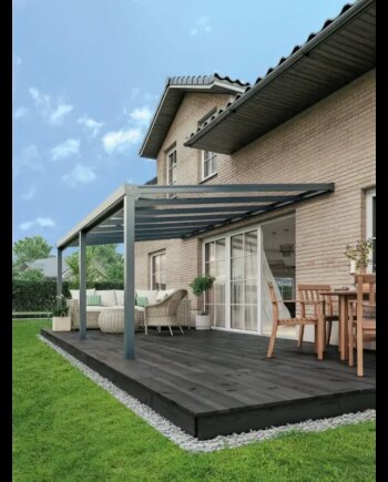 Terrasseoverdækning Alu Easy Polycarbonat Klar  300x300cm Ral7016 Antrasit