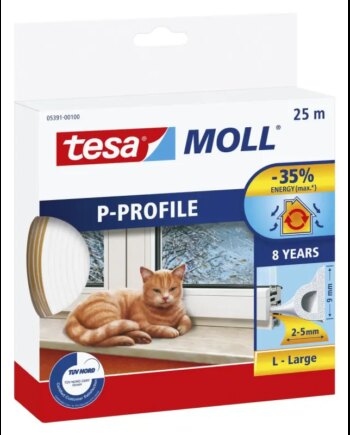 Tesa Tætningsliste  -profil Gummi Hvid    9mmx25m