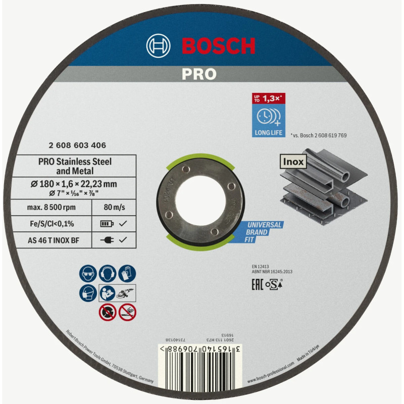 Bosch Skæreskive Exp Inox 180x1 6mm Lige 2608603406