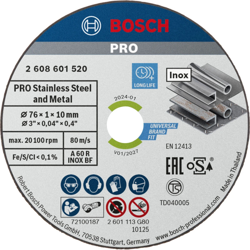 Bosch Skæreskive Exp Inox 76x1x10mm   Stk 2608601520